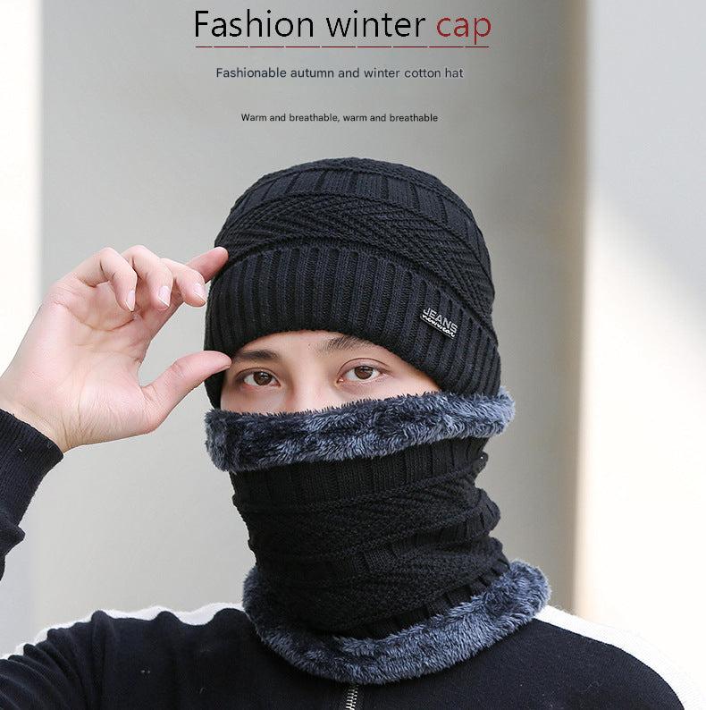 Navy knitted hat and neck warmer set