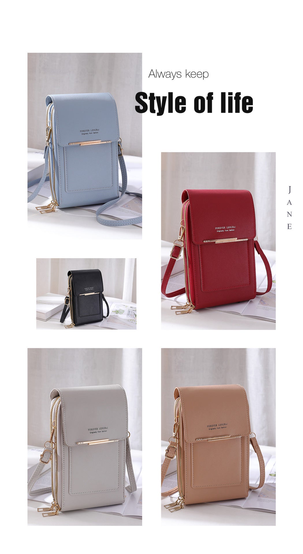 Purple PU shoulder bag with zipper