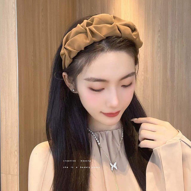 Stylish wrinkled wide hairband black