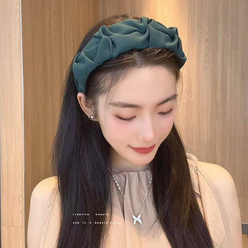 Stylish wrinkled wide hairband green