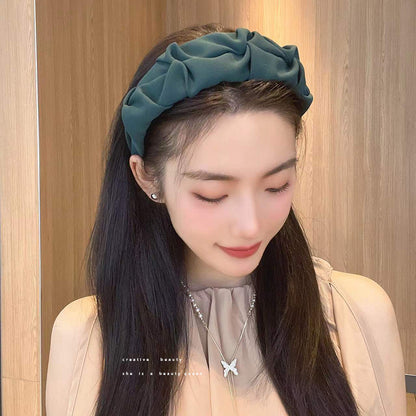 Stylish wrinkled wide hairband green