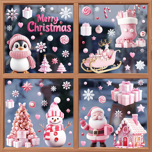 pink Christmas tree static cling decal