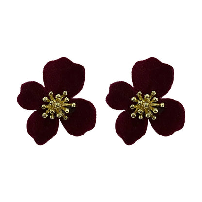 Premium Velvet Floral Earrings in Burgundy