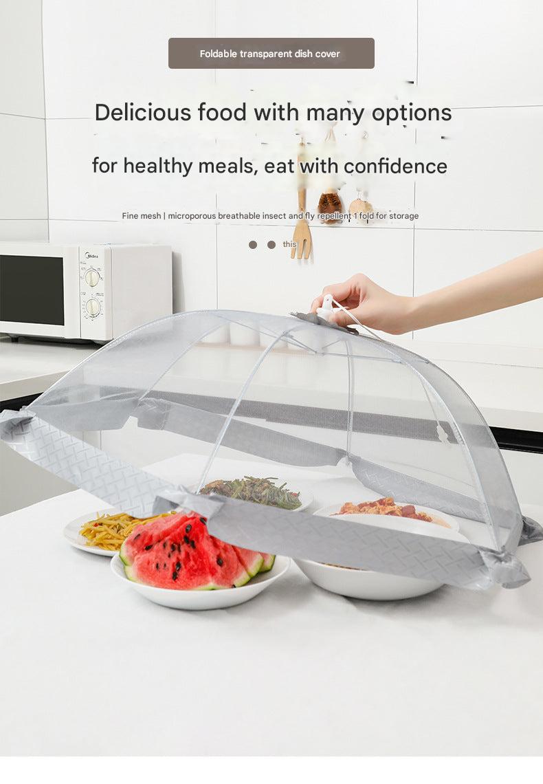 Round food cover protecting fruits and dishes from flies