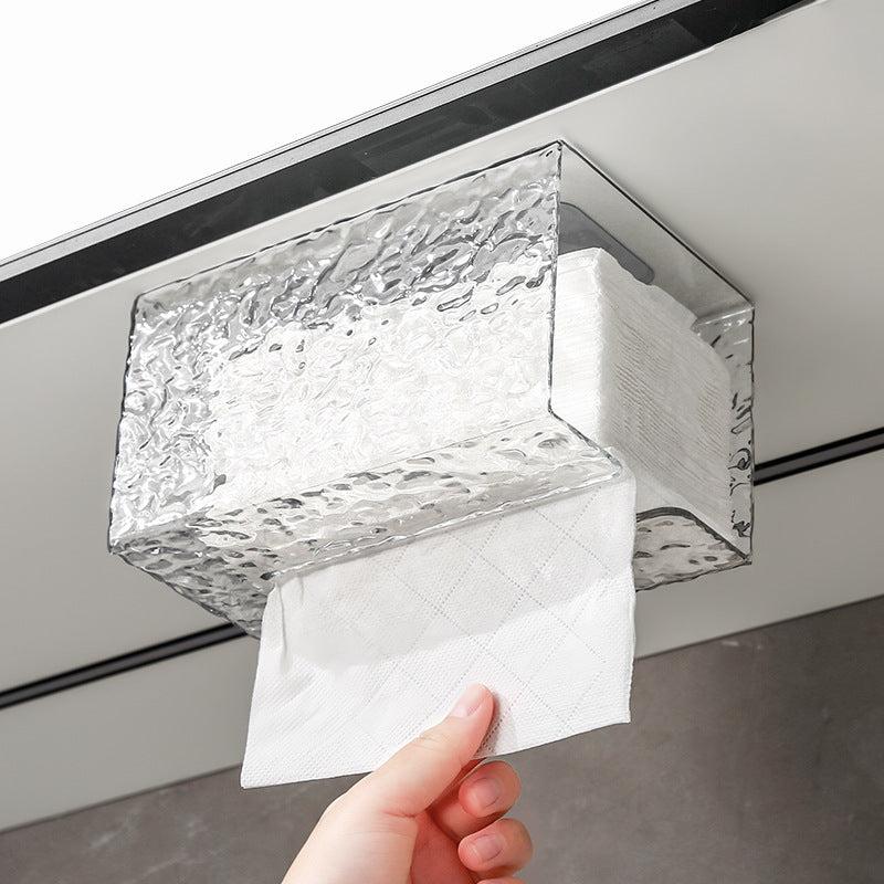 Transparent wall-mounted tissue box design