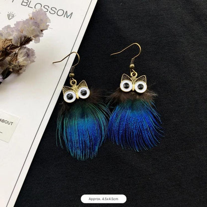 Colorful feather earrings on display