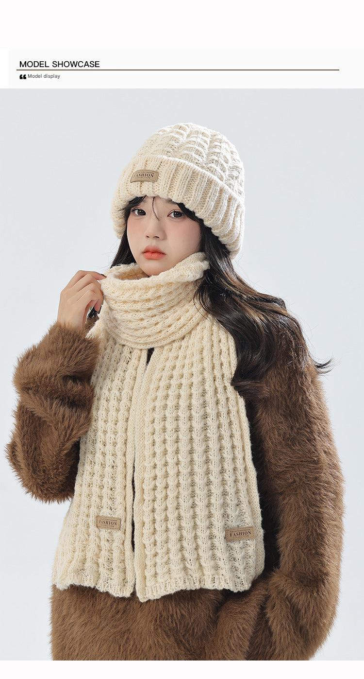 Cozy gray knit hat and scarf duo