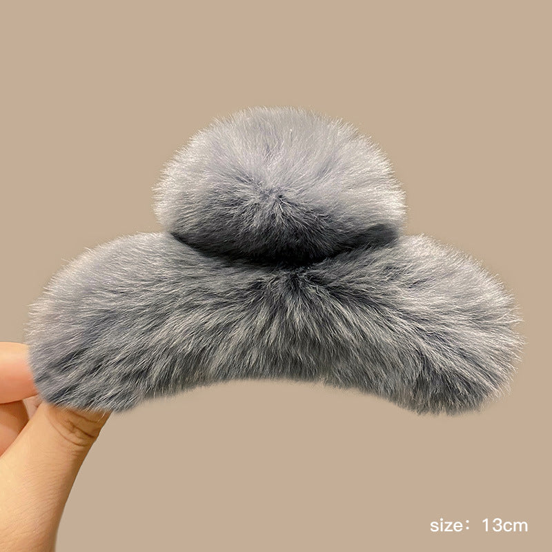 Luxurious rabbit fur hair claw clip in beige