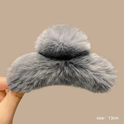 Luxurious rabbit fur hair claw clip in beige