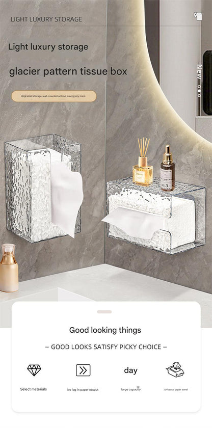 Transparent wall-mounted tissue box design