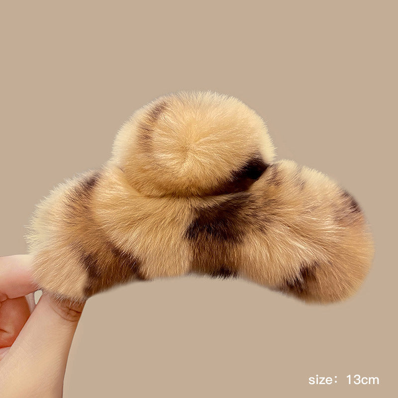 Luxurious rabbit fur hair claw clip in beige