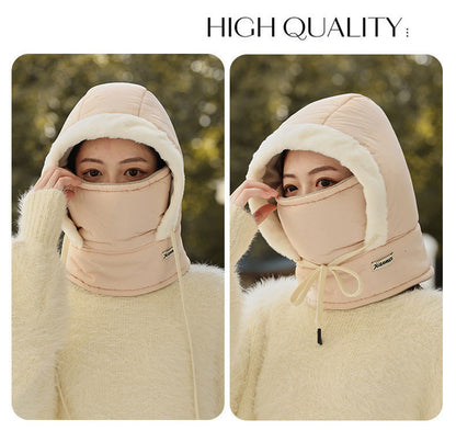 Beige fleece-lined helmet beanie