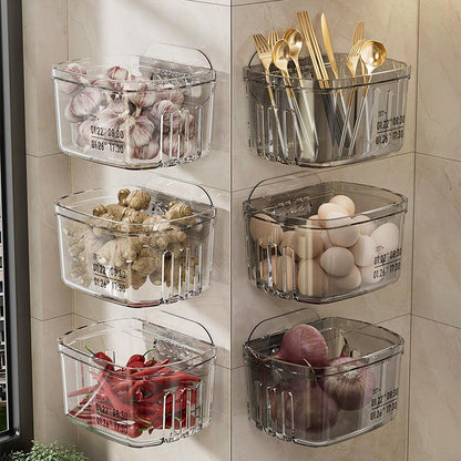 Hanging storage rack filled with spices