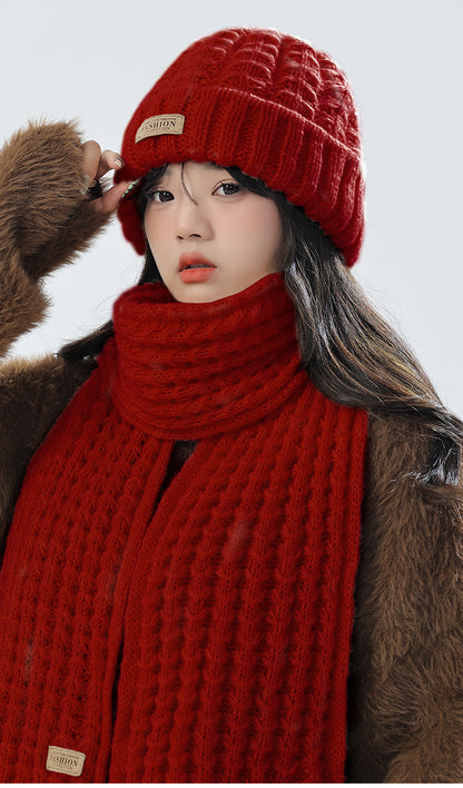 Cozy gray knit hat and scarf duo