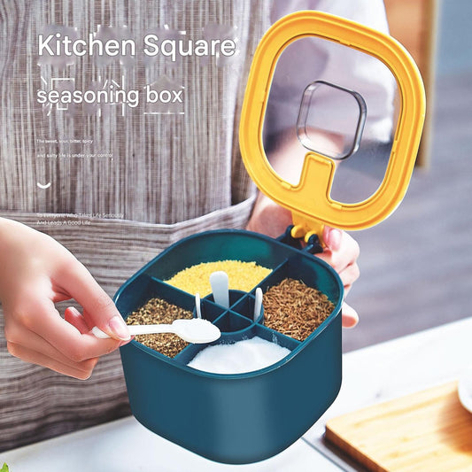 Kitchen spice organizer with measuring spoon