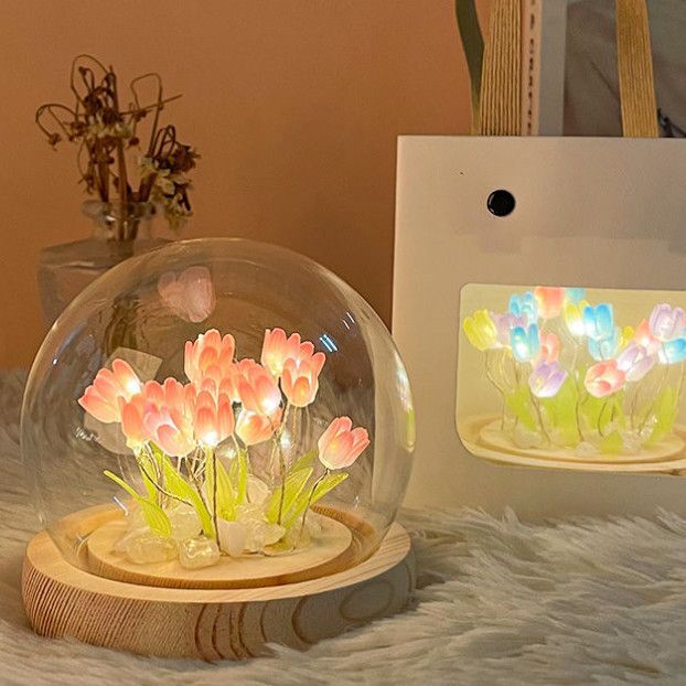 Handmade tulip night light on a table