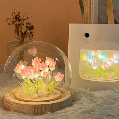 Handmade tulip night light on a table