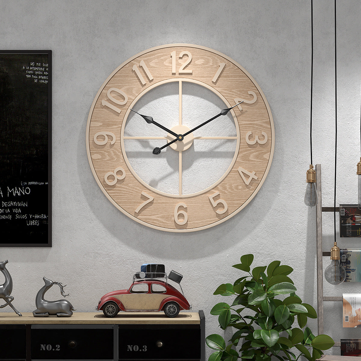 Decorative wooden clock on wall