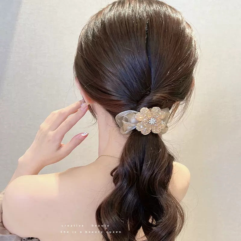 High elastic hair scrunchie styled with vibrant colors