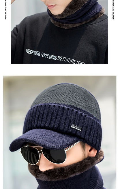 Close-up of warm winter hat and scarf set
