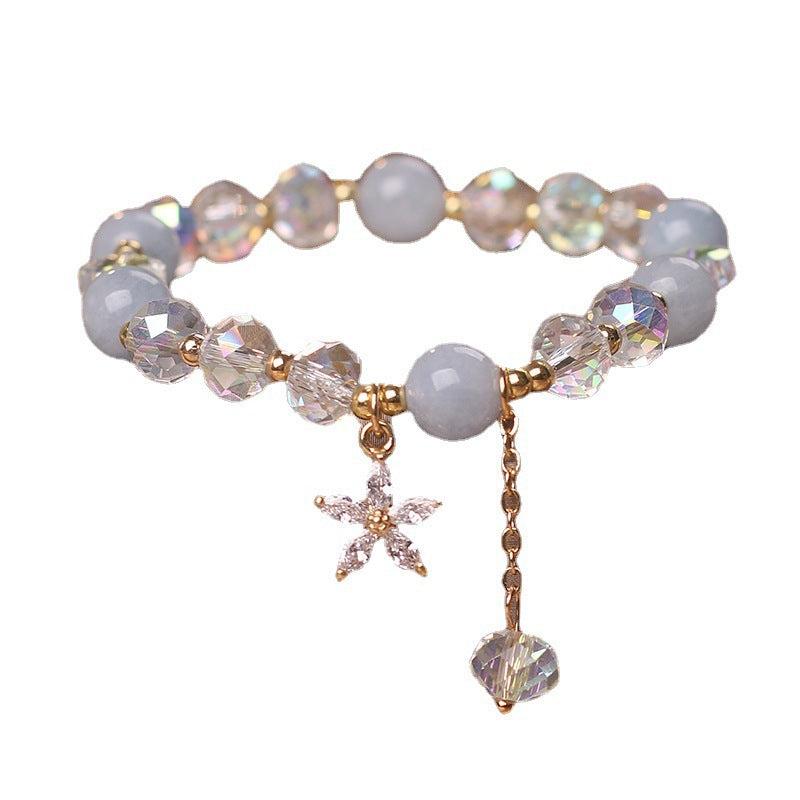 Aqua blue crystal beaded bracelet with flower pendant