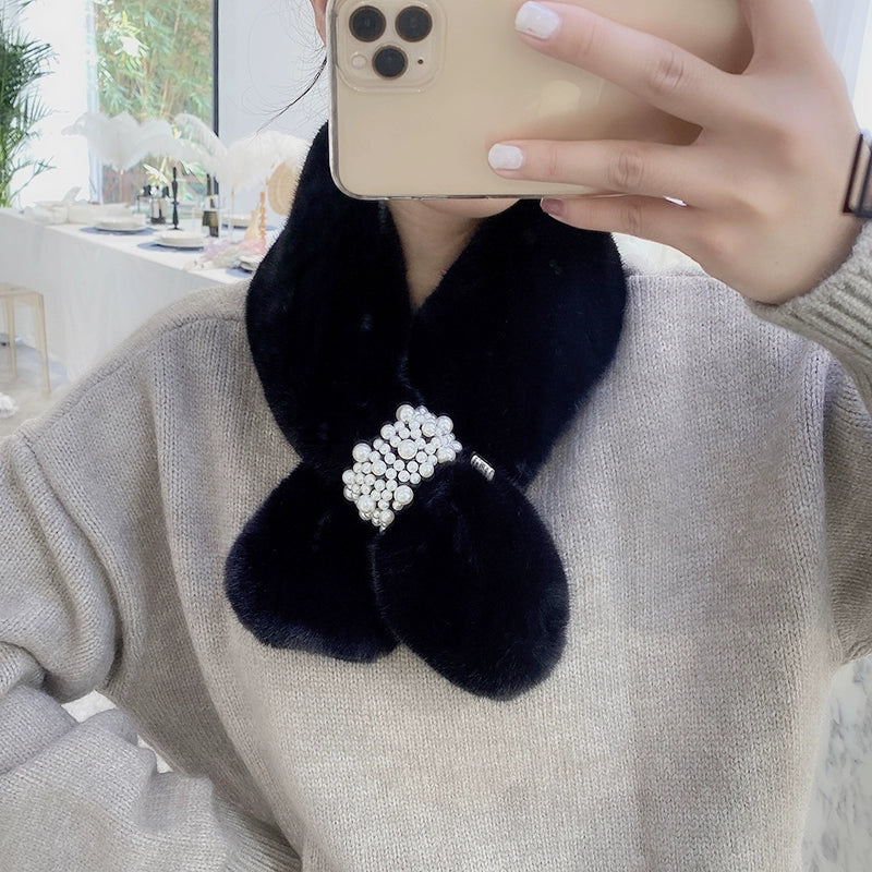flat lay of faux fur neck warmer