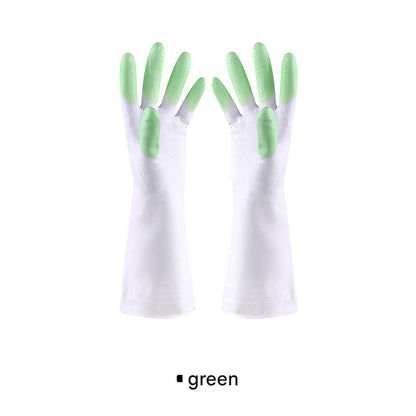 Green latex cleaning gloves