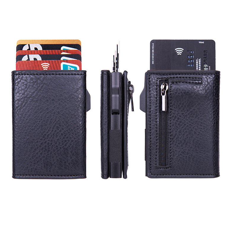 Durable wallet on a wooden background