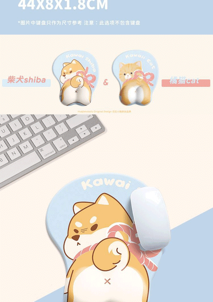 Cute Shiba Inu 3D Gaming Mouse Pad with Wrist Support - Natural Rubber Anti-Slip Design