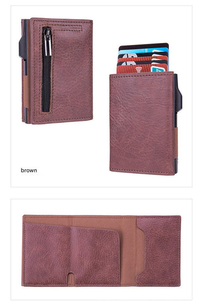 Durable wallet on a wooden background