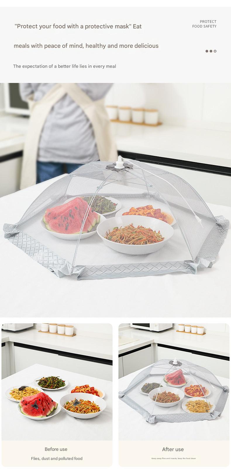 Round food cover protecting fruits and dishes from flies
