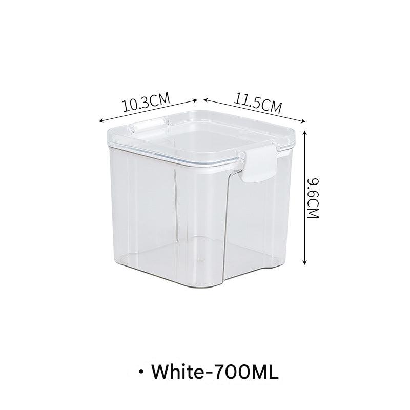 organized kitchen storage with plastic container