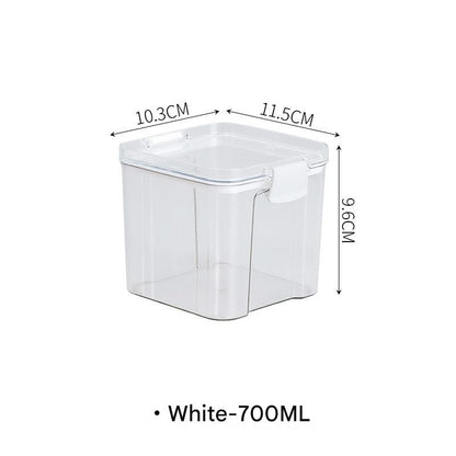 organized kitchen storage with plastic container