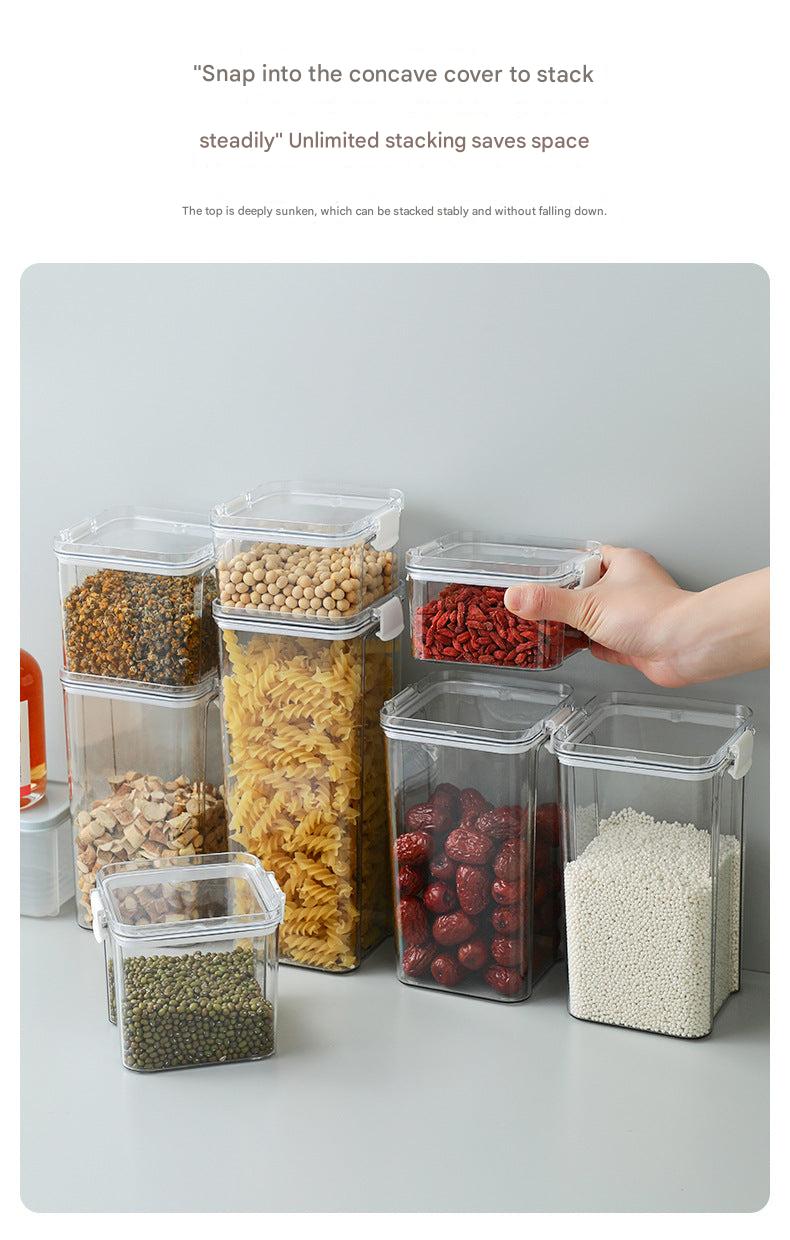 organized kitchen storage with plastic container