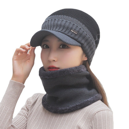 Close-up of warm winter hat and scarf set