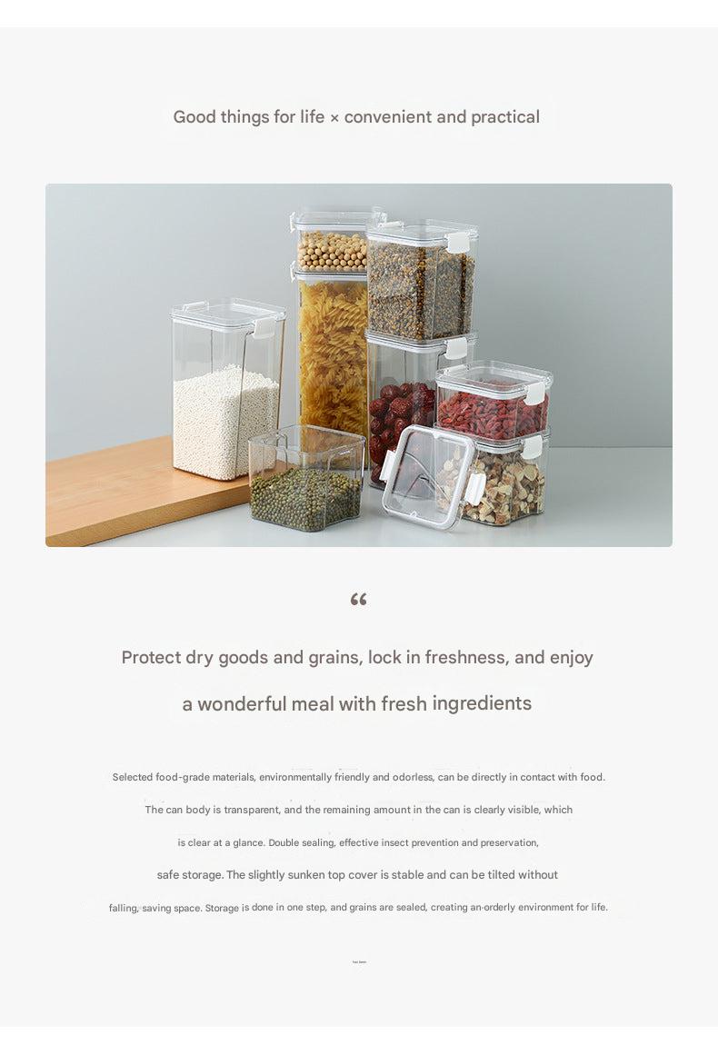 organized kitchen storage with plastic container