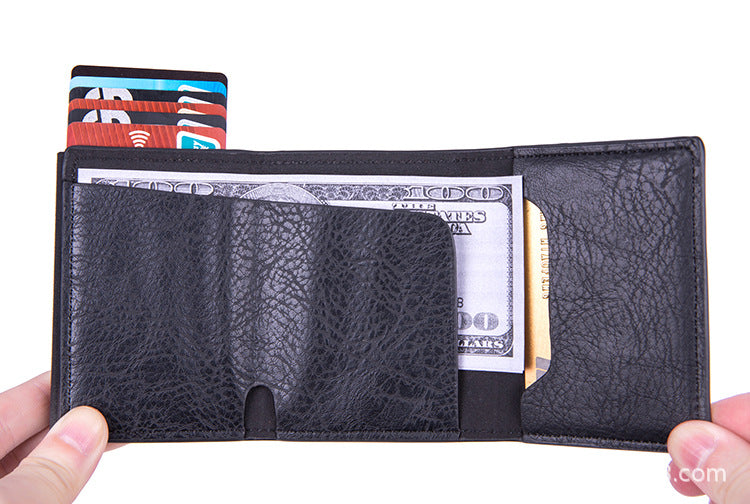 Durable wallet on a wooden background