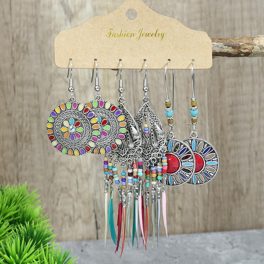 Vintage Bohemian Long Tassel Earrings in Purple - Image 1