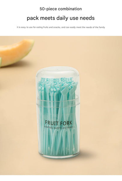 disposable fruit forks set in pink blue green colors