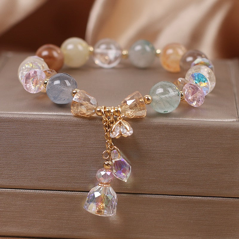 Colorful natural crystal beaded bracelet with rhinestones