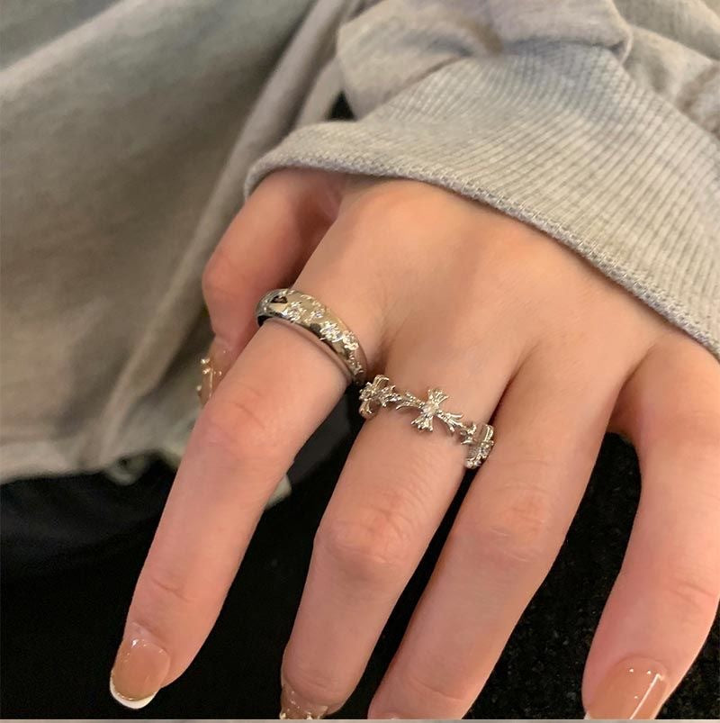 Elegant Silver Zircon Cross Ring close-up