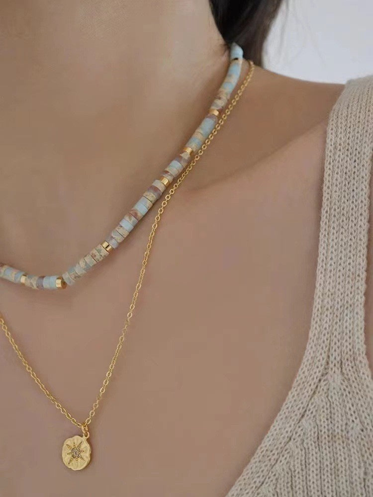 Necklace with vibrant colors and materials