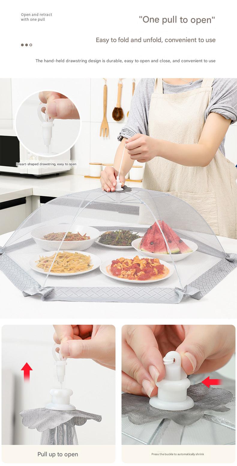 Round food cover protecting fruits and dishes from flies
