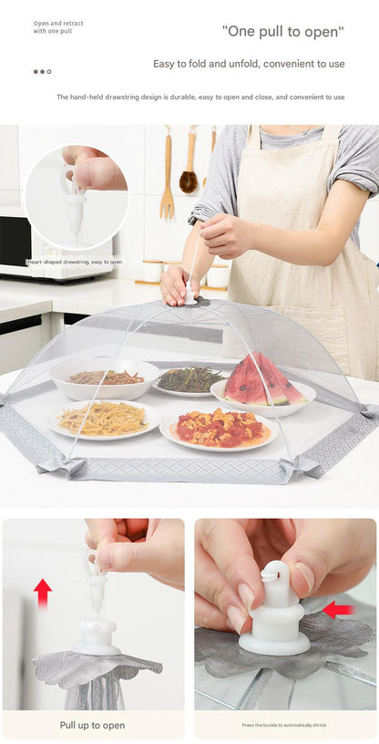 Round food cover protecting fruits and dishes from flies