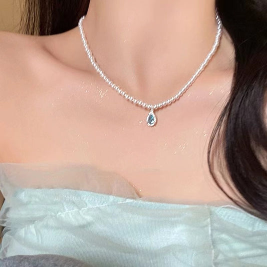 blue waterdrop pearl necklace image 7