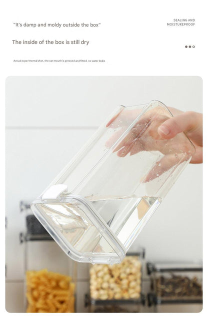 organized kitchen storage with plastic container