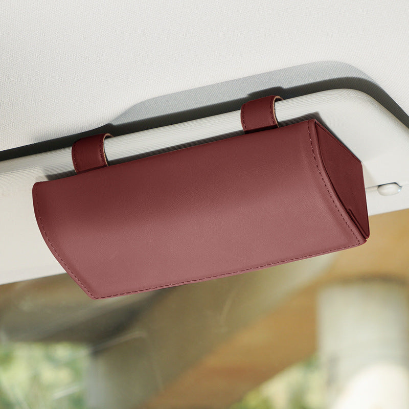 Car sunglasses holder wine red leather