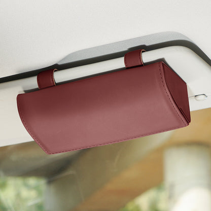 Car sunglasses holder wine red leather