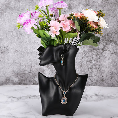 resin mannequin jewelry stand black profile view