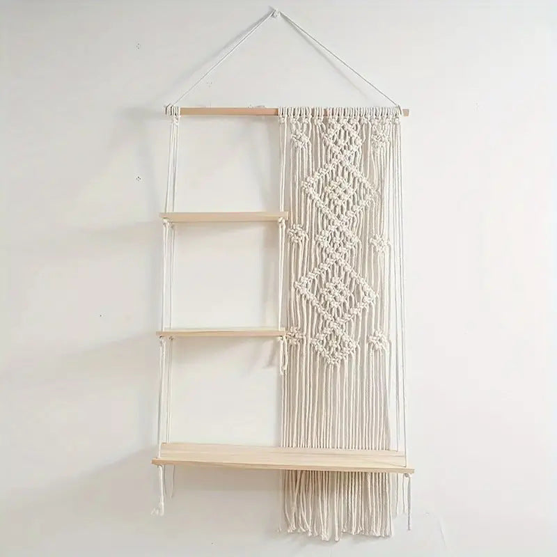 Elegant cotton rope shelf displayed with books